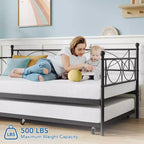 Cama nido doble con cama extraíble, Cama nido doble de metal y conjunto de cama extraíble, Estructura de sofá cama con soporte de listones de acero, Estructura de cama nido multifuncional para dormitorio