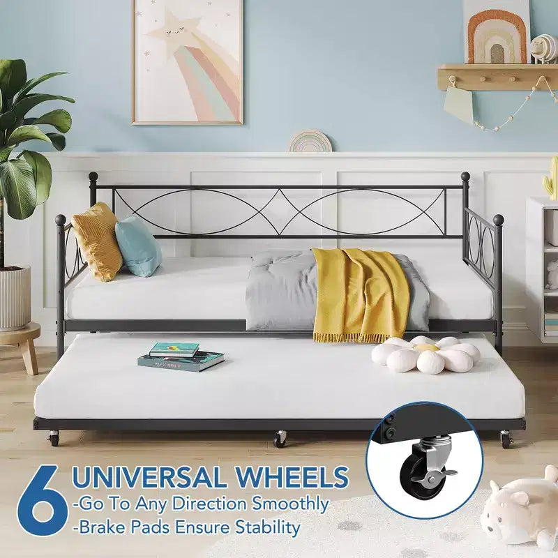 Cama nido doble con cama extraíble, Cama nido doble de metal y conjunto de cama extraíble, Estructura de sofá cama con soporte de listones de acero, Estructura de cama nido multifuncional para dormitorio