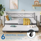 Cama nido doble con cama extraíble, Cama nido doble de metal y conjunto de cama extraíble, Estructura de sofá cama con soporte de listones de acero, Estructura de cama nido multifuncional para dormitorio