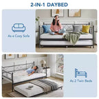 Cama nido doble con cama extraíble, Cama nido doble de metal y conjunto de cama extraíble, Estructura de sofá cama con soporte de listones de acero, Estructura de cama nido multifuncional para dormitorio