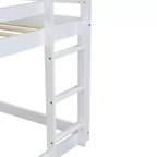 Litera doble de madera de caucho con escalera, barandillas y forma de casa, gris