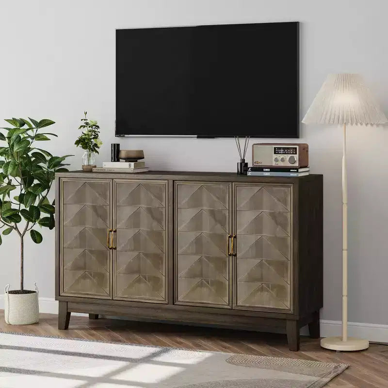 Mueble de Almacenamiento Vintage de 55.12''W con 4 Puertas y Estantes Ajustables