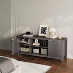 Mueble para TV de 59 pulgadas para televisores de hasta 65 pulgadas, centro de entretenimiento para TV moderno de mediados de siglo con gabinetes de almacenamiento y estantes abiertos, gabinete de TV de madera para el hogar