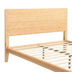 Cama de plataforma de bambú moderna de mediados de siglo con cabecero y soporte metálico