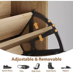 Zapatero de Roble y Ratán, Almacenamiento de Zapatos de 3 Niveles con 2 Cajones Abatibles y 1 Cajón Extraíble, Estante Ajustable, Organizador Estrecho para la Entrada