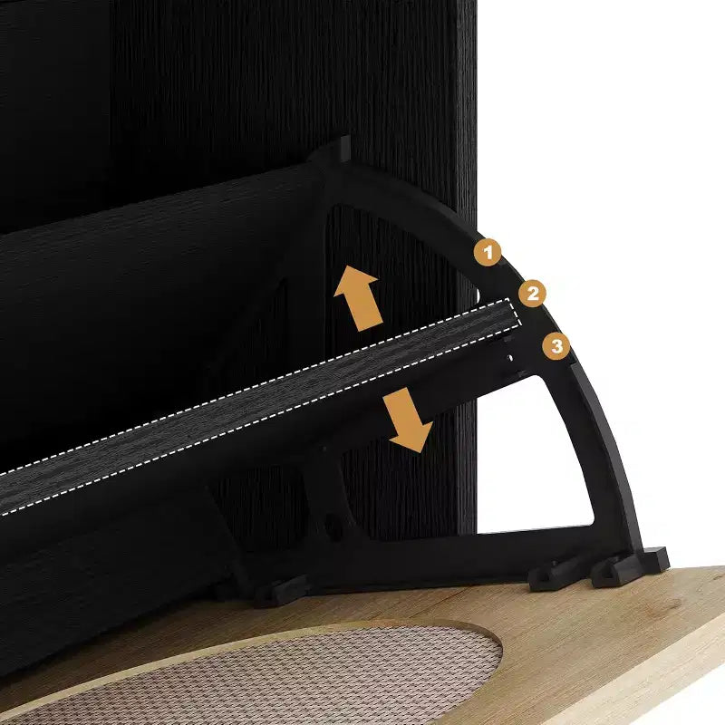 Zapatero de Roble y Ratán, Almacenamiento de Zapatos de 3 Niveles con 2 Cajones Abatibles y 1 Cajón Extraíble, Estante Ajustable, Organizador Estrecho para la Entrada