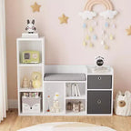 Estantería para niños de 4 niveles, organizador de almacenamiento de juguetes de madera, estantería para niños con 10 cubículos y 2 cajones, estantería para niños, armario de almacenamiento para niños