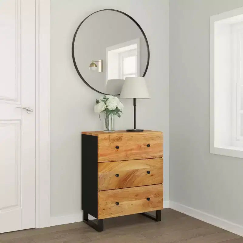 Aparador de madera maciza de acacia con encanto industrial - Armario espacioso y parte superior robusta para exhibir la decoración del hogar