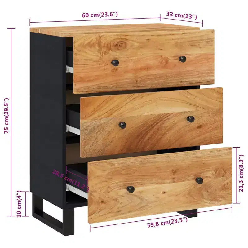 Aparador de madera maciza de acacia con encanto industrial - Armario espacioso y parte superior robusta para exhibir la decoración del hogar