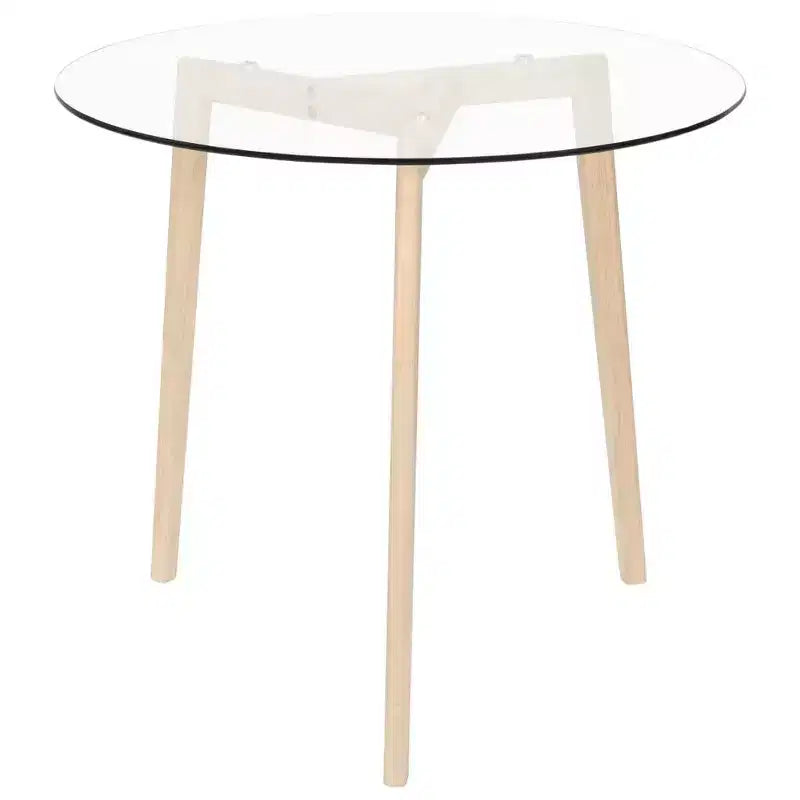 vidaXL Stylish Round Dining Table with Tempered Glass Tabletop and Solid Oak Wood Legs for Kitchen or Dining Room, Transparent Brown, 31.5 Diameter