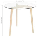 Elegante mesa de comedor redonda con tablero de cristal templado y patas de madera maciza de roble para cocina o comedor, marrón transparente, 80 cm de diámetro