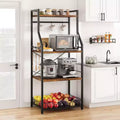 Kitchen Bakers Rack, Microwave Oven Stand with Large Wire Basket, Industrial Coffee Bar Station, 4-Tier Kitchen Utility Storage Shelf
