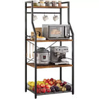 Estante de cocina para panadero, soporte para horno microondas con cesta de alambre grande, estación de barra de café industrial, estantería de almacenamiento de cocina de 4 niveles