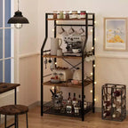 Estante de cocina para panadero, soporte para horno microondas con cesta de alambre grande, estación de barra de café industrial, estantería de almacenamiento de cocina de 4 niveles