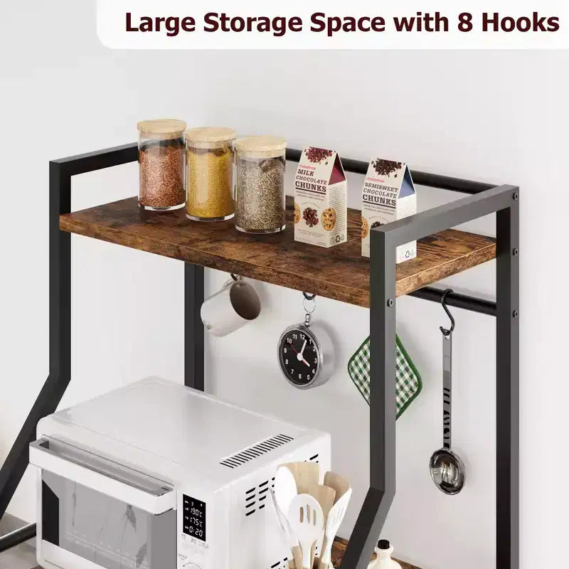 Estante de cocina para panadero, soporte para horno microondas con cesta de alambre grande, estación de barra de café industrial, estantería de almacenamiento de cocina de 4 niveles