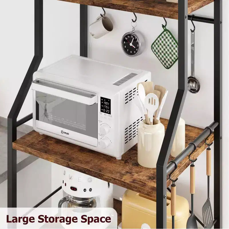 Estante de cocina para panadero, soporte para horno microondas con cesta de alambre grande, estación de barra de café industrial, estantería de almacenamiento de cocina de 4 niveles