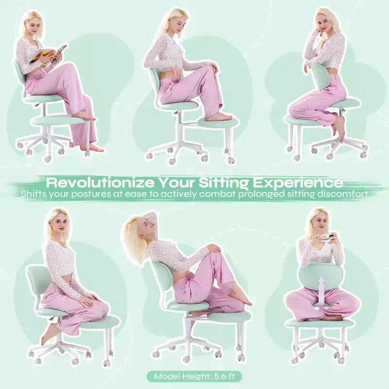 Silla ergonómica con ruedas con diseño de tiras cruzadas, silla de oficina sin brazos para espacios pequeños, soporte lumbar mejorado, altura ajustable