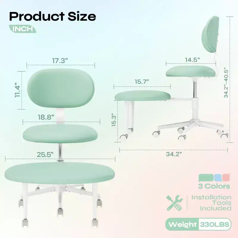 Silla ergonómica con ruedas con diseño de tiras cruzadas, silla de oficina sin brazos para espacios pequeños, soporte lumbar mejorado, altura ajustable