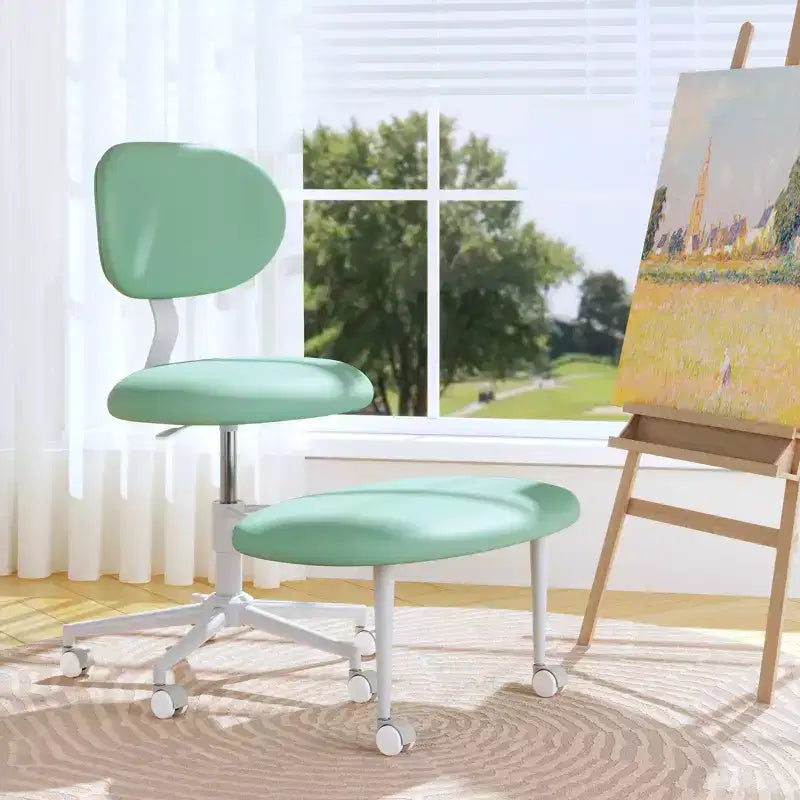 Silla ergonómica con ruedas con diseño de tiras cruzadas, silla de oficina sin brazos para espacios pequeños, soporte lumbar mejorado, altura ajustable