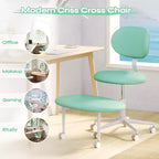 Silla ergonómica con ruedas con diseño de tiras cruzadas, silla de oficina sin brazos para espacios pequeños, soporte lumbar mejorado, altura ajustable