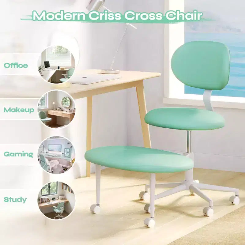 Silla ergonómica con ruedas con diseño de tiras cruzadas, silla de oficina sin brazos para espacios pequeños, soporte lumbar mejorado, altura ajustable