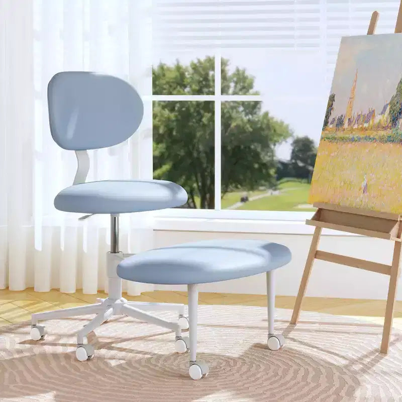 Silla ergonómica con ruedas con diseño de tiras cruzadas, silla de oficina sin brazos para espacios pequeños, soporte lumbar mejorado, altura ajustable