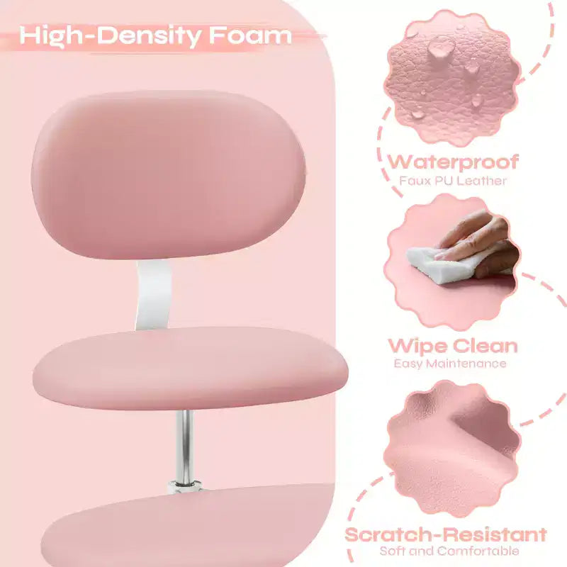 Silla ergonómica con ruedas con diseño de tiras cruzadas, silla de oficina sin brazos para espacios pequeños, soporte lumbar mejorado, altura ajustable