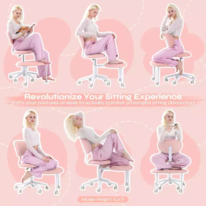 Silla ergonómica con ruedas con diseño de tiras cruzadas, silla de oficina sin brazos para espacios pequeños, soporte lumbar mejorado, altura ajustable