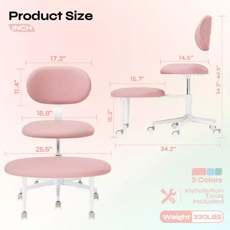 Silla ergonómica con ruedas con diseño de tiras cruzadas, silla de oficina sin brazos para espacios pequeños, soporte lumbar mejorado, altura ajustable