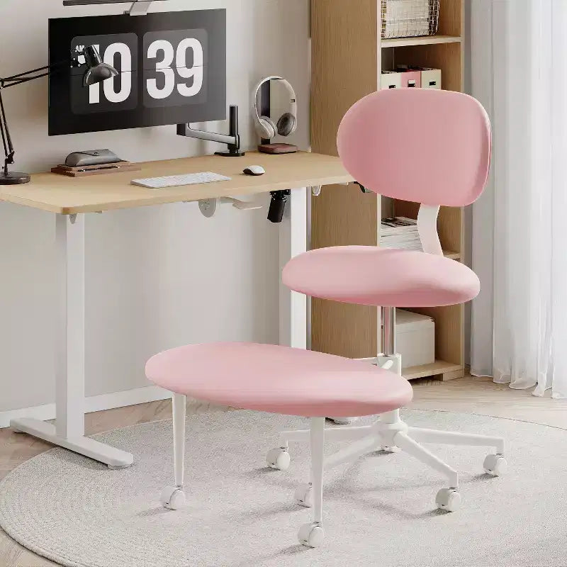 Silla ergonómica con ruedas con diseño de tiras cruzadas, silla de oficina sin brazos para espacios pequeños, soporte lumbar mejorado, altura ajustable