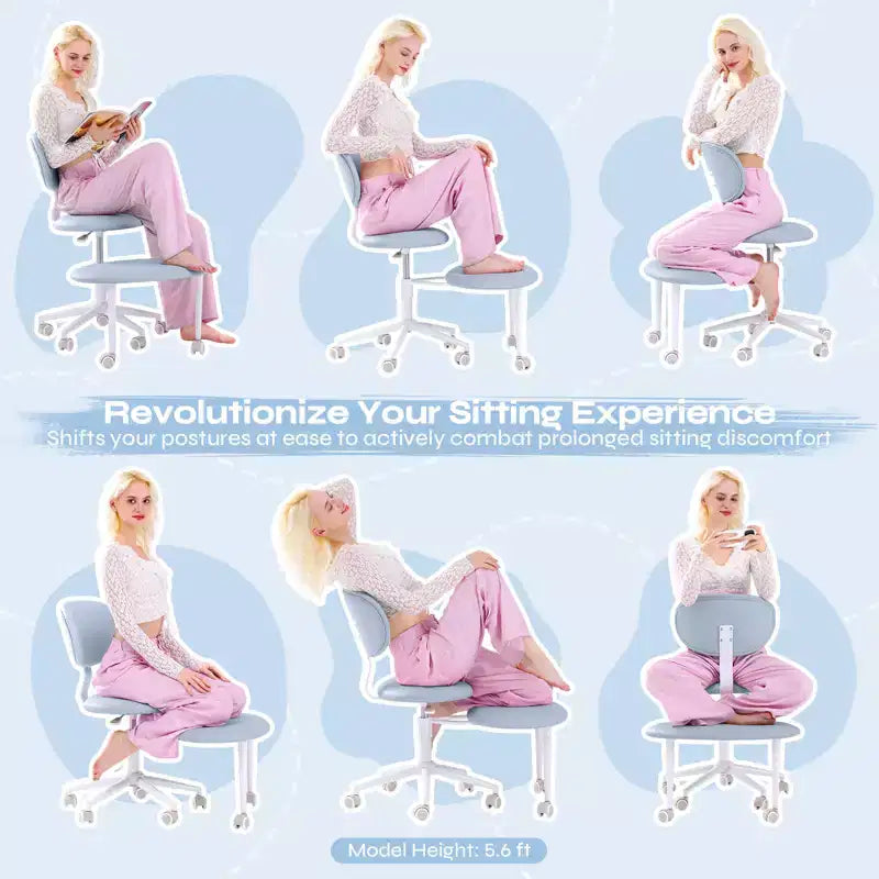 Silla ergonómica con ruedas con diseño de tiras cruzadas, silla de oficina sin brazos para espacios pequeños, soporte lumbar mejorado, altura ajustable