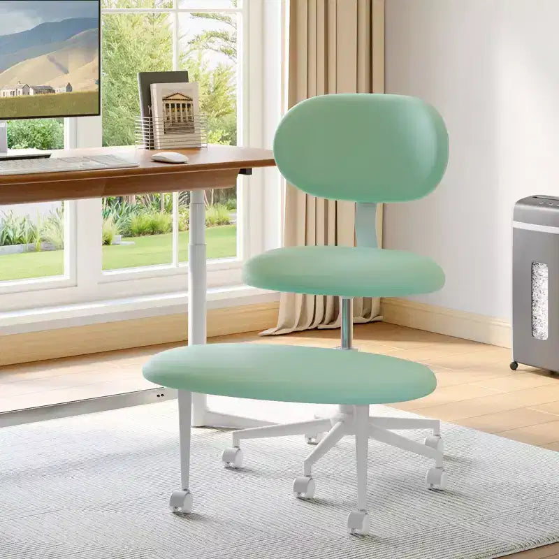 Silla ergonómica con ruedas con diseño de tiras cruzadas, silla de oficina sin brazos para espacios pequeños, soporte lumbar mejorado, altura ajustable