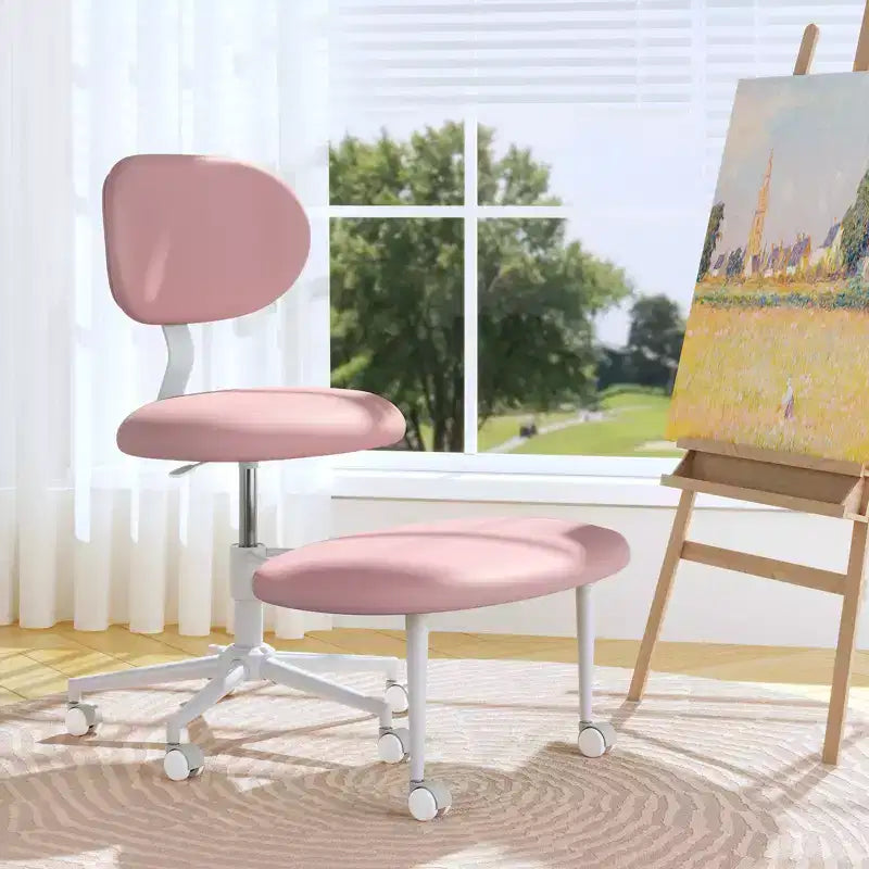 Silla ergonómica con ruedas con diseño de tiras cruzadas, silla de oficina sin brazos para espacios pequeños, soporte lumbar mejorado, altura ajustable