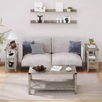 Mesa auxiliar de granja, mesa auxiliar rústica con estante de almacenamiento para espacios pequeños, mesita de noche gris, mesita de noche estrecha para sala de estar, dormitorio (2 piezas)