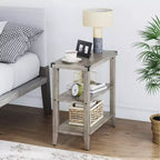 Mesa auxiliar de granja, mesa auxiliar rústica con estante de almacenamiento para espacios pequeños, mesita de noche gris, mesita de noche estrecha para sala de estar, dormitorio (2 piezas)