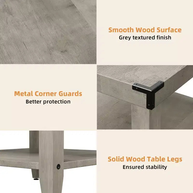Mesa auxiliar de granja, mesa auxiliar rústica con estante de almacenamiento para espacios pequeños, mesita de noche gris, mesita de noche estrecha para sala de estar, dormitorio (2 piezas)