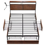 Base de cama tapizada con cabecero LED, cajones de almacenamiento y puertos USB, no necesita somier