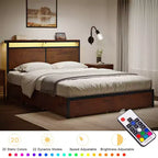 Base de cama tapizada con cabecero LED, cajones de almacenamiento y puertos USB, no necesita somier