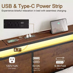 Base de cama tapizada con cabecero LED, cajones de almacenamiento y puertos USB, no necesita somier