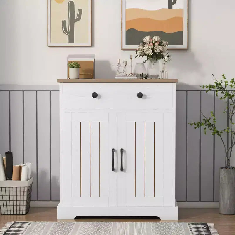 Armario de almacenamiento con 2 puertas y cajón, armario de cocina moderno con estante ajustable, mesa de bufé para cafetería de madera para sala de estar