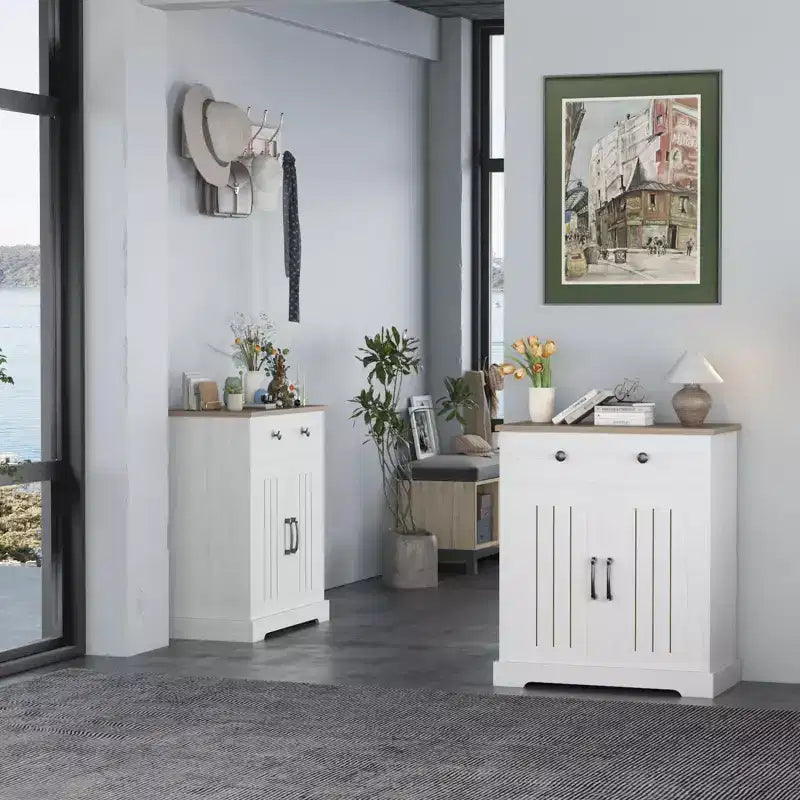 Armario de almacenamiento con 2 puertas y cajón, armario de cocina moderno con estante ajustable, mesa de bufé para cafetería de madera para sala de estar