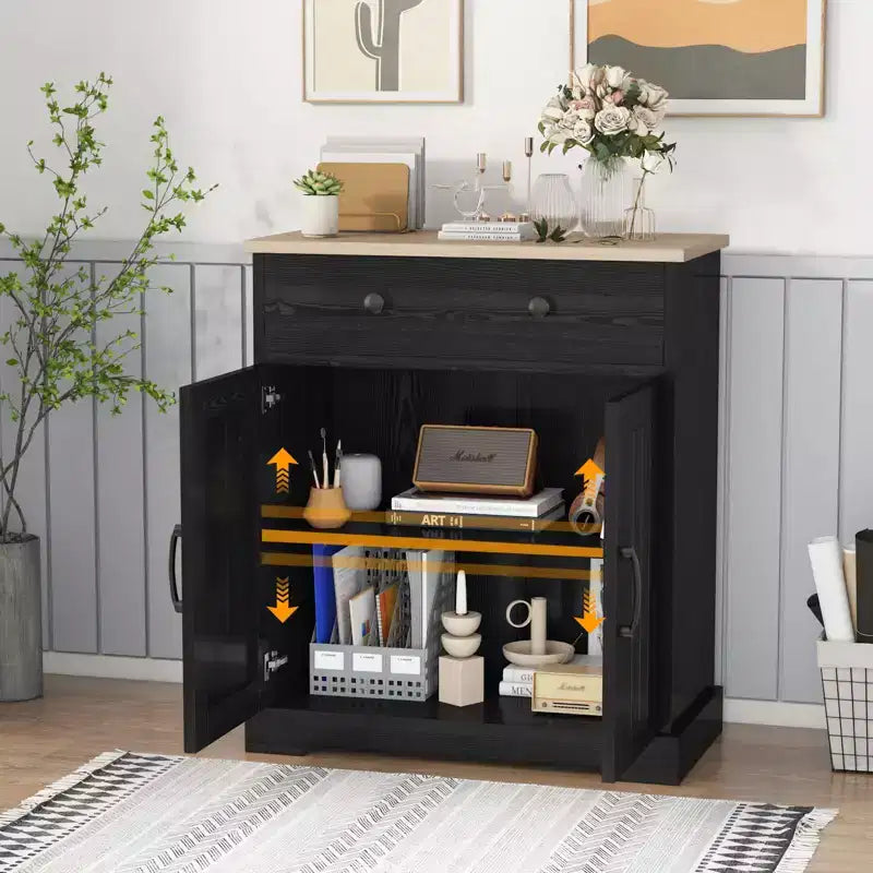 Armario de almacenamiento con 2 puertas y cajón, armario de cocina moderno con estante ajustable, mesa de bufé para cafetería de madera para sala de estar