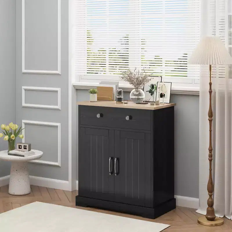 Armario de almacenamiento con 2 puertas y cajón, armario de cocina moderno con estante ajustable, mesa de bufé para cafetería de madera para sala de estar