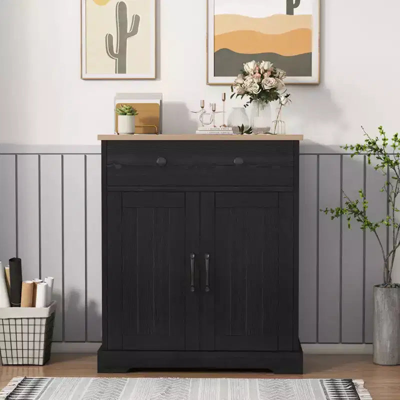 Armario de almacenamiento con 2 puertas y cajón, armario de cocina moderno con estante ajustable, mesa de bufé para cafetería de madera para sala de estar