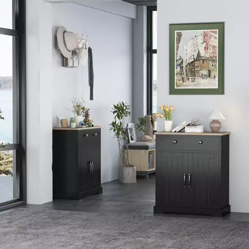 Armario de almacenamiento con 2 puertas y cajón, armario de cocina moderno con estante ajustable, mesa de bufé para cafetería de madera para sala de estar