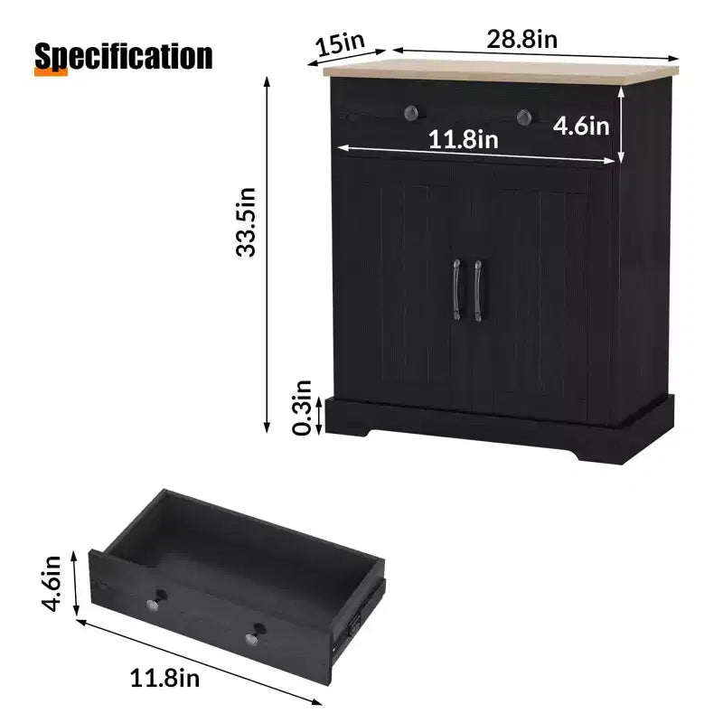 Armario de almacenamiento con 2 puertas y cajón, armario de cocina moderno con estante ajustable, mesa de bufé para cafetería de madera para sala de estar