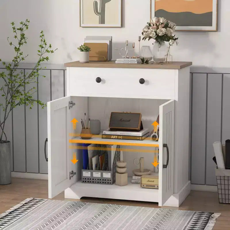 Armario de almacenamiento con 2 puertas y cajón, armario de cocina moderno con estante ajustable, mesa de bufé para cafetería de madera para sala de estar