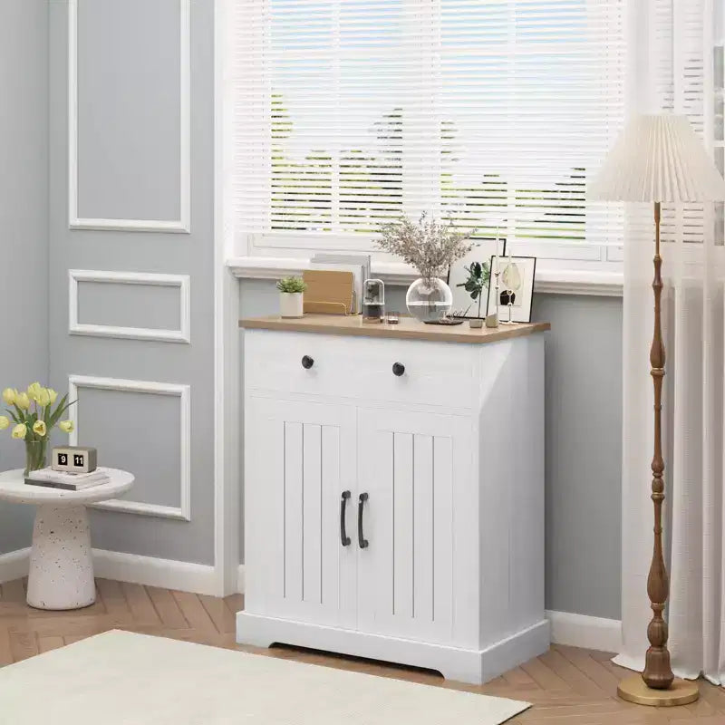 Armario de almacenamiento con 2 puertas y cajón, armario de cocina moderno con estante ajustable, mesa de bufé para cafetería de madera para sala de estar