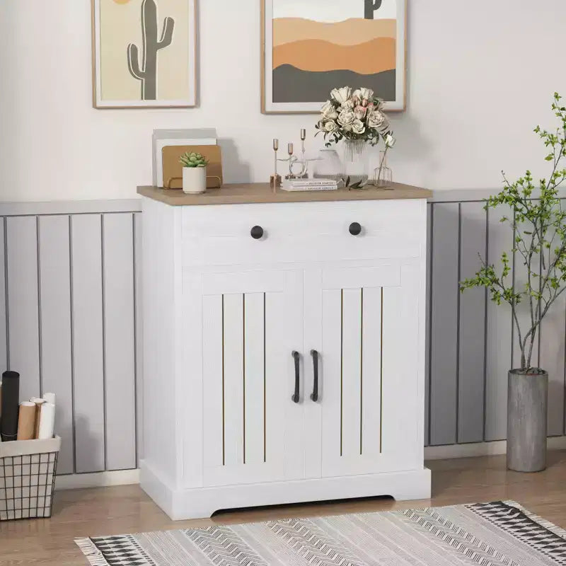 Armario de almacenamiento con 2 puertas y cajón, armario de cocina moderno con estante ajustable, mesa de bufé para cafetería de madera para sala de estar