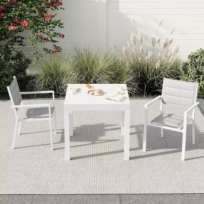 Juego de mesa de comedor extensible para exteriores para 4-6 personas, mesa de patio de 80-160 cm, estructura de aluminio